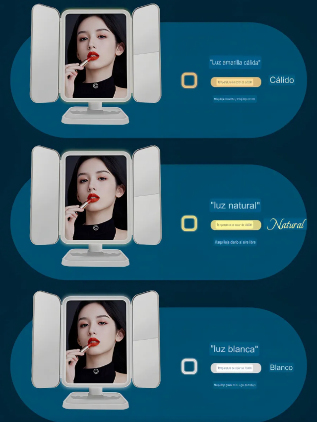 Espejo De Maquillaje Triple Iluminado