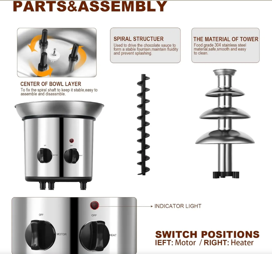 Fuente fondue chocolate 3 niveles 220v