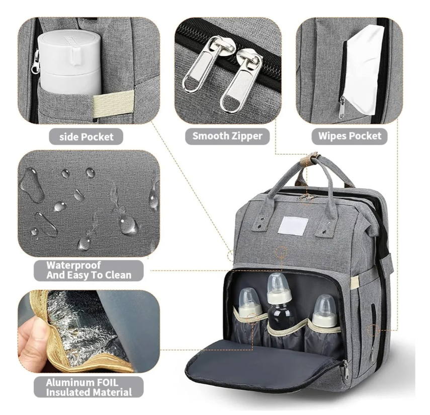 Pañalera Cuna mudador 3en1 Gris