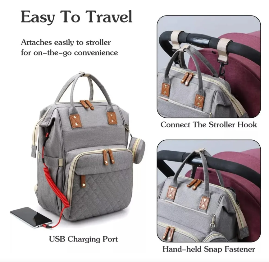 Pañalera Cuna mudador 3en1 Gris