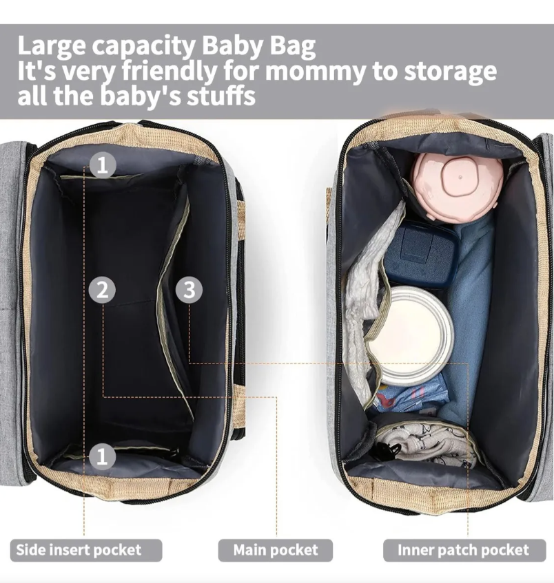 Pañalera Cuna mudador 3en1 Gris